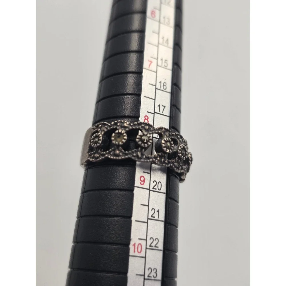 Vintage 925 Sterling Silver Marcasite Filigree Scalloped Band Ring Size 8.5